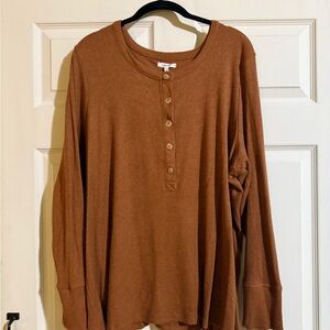 Burnt Gold Ribbed Long Sleeve Henley Top